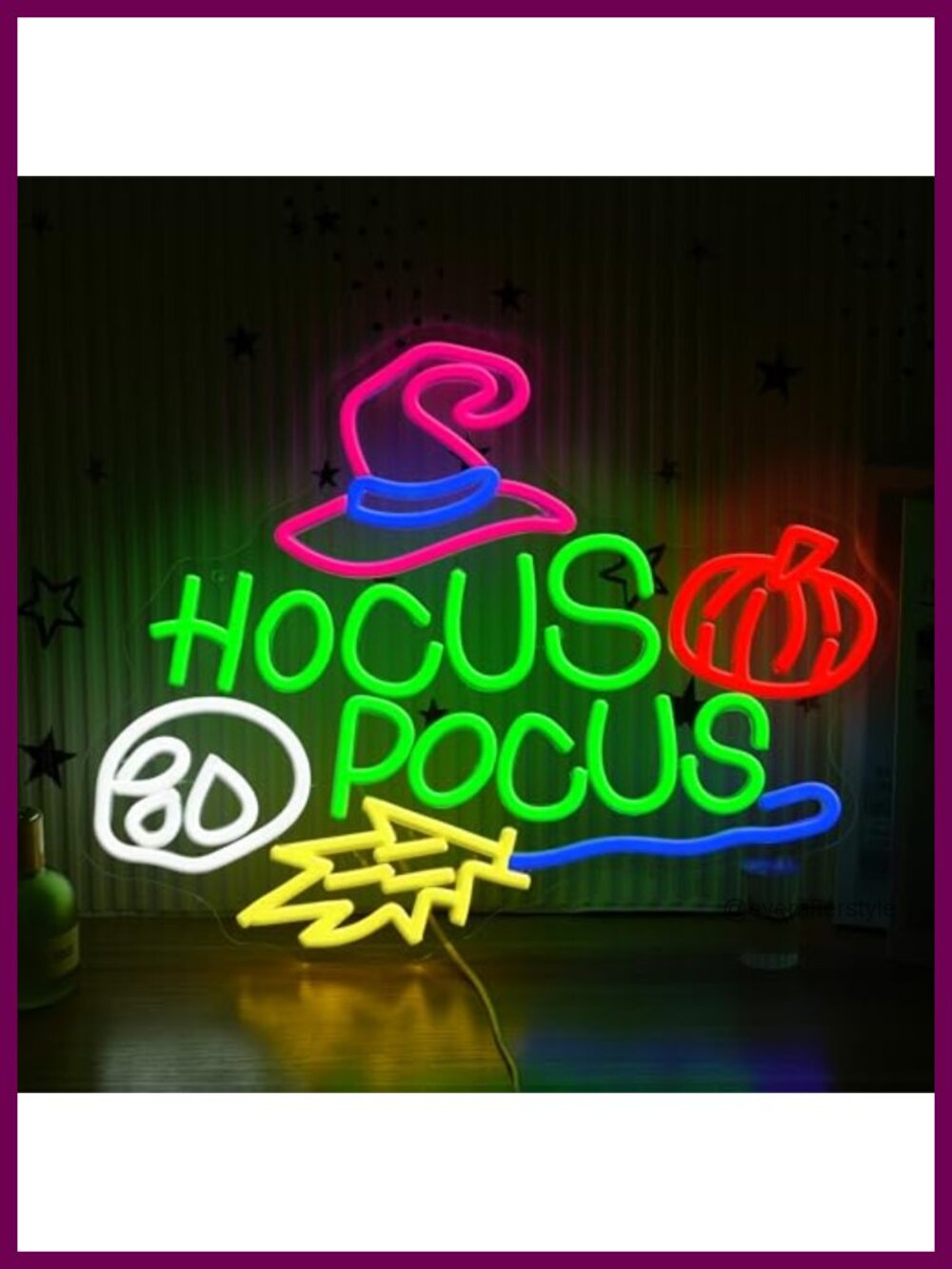 Halloween Neon Sign Hocus Pocus Witch Hat Skull LED Wall Light Dimmable USB